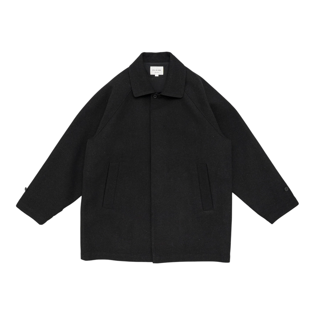 Still By Hand - Silk Mixed Wool Coat - Black Jakke STILL BY HAND 