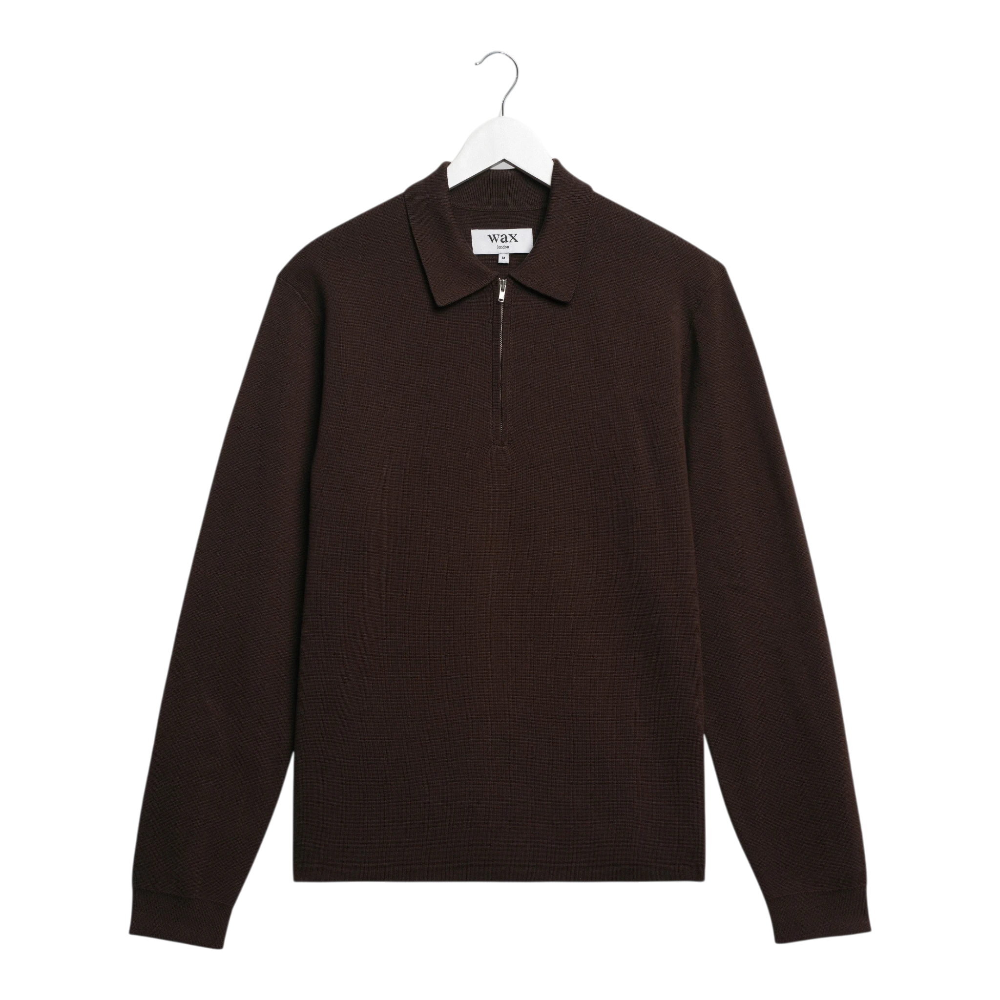 Wax London - Maley L/S Zip Polo Milano Knit - Dark Brown Genser Wax London 