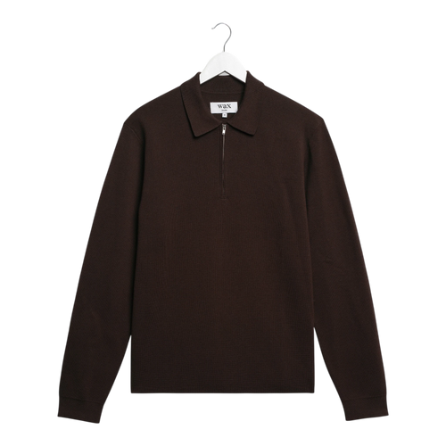 Wax London - Maley L/S Zip Polo Milano Knit - Dark Brown Genser Wax London 