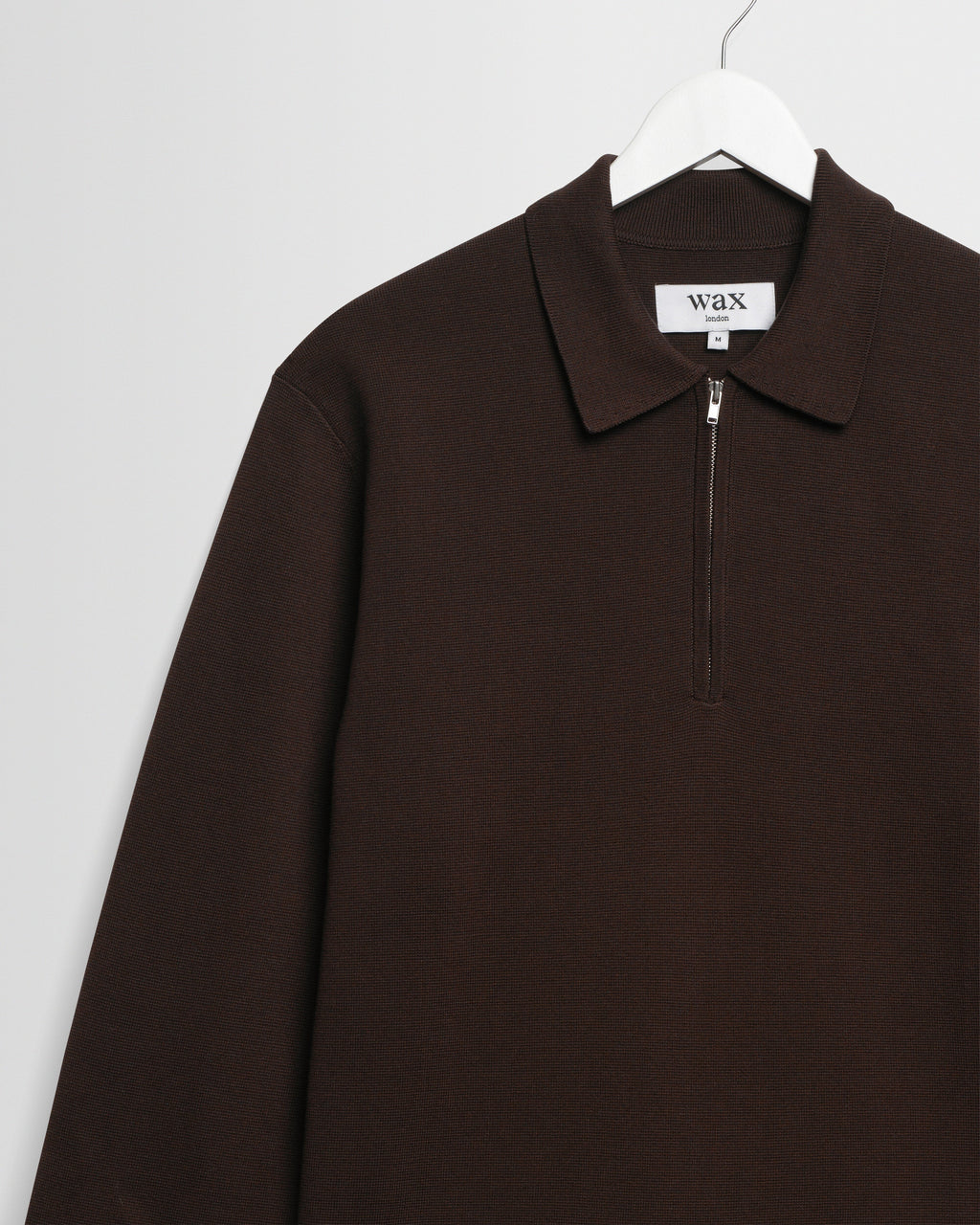 Wax London - Maley L/S Zip Polo Milano Knit - Dark Brown Genser Wax London 
