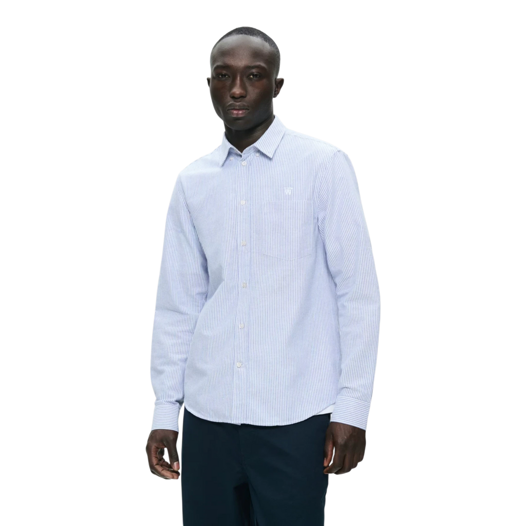 Wood Wood Adam Shirt - Blue + White Stripe Shirt Wood Wood 