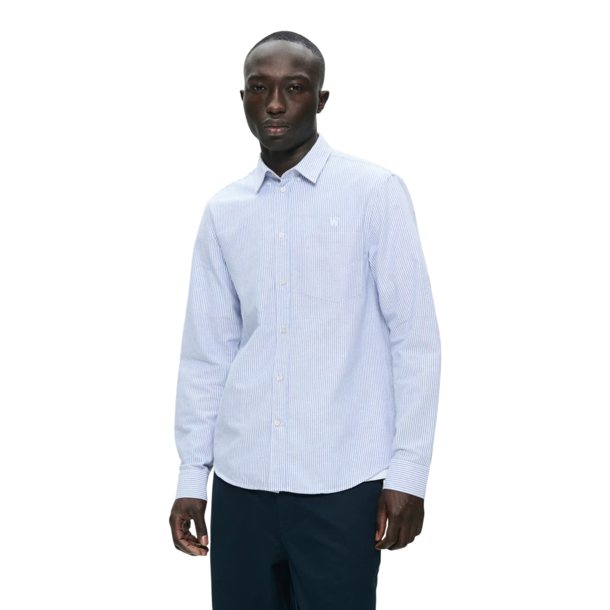 Wood Wood Adam Shirt - Blue + White Stripe Shirt Wood Wood 