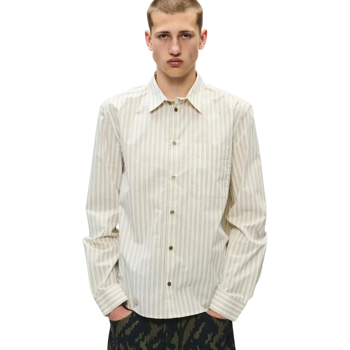 Wood Wood - Adrian Shirt 25444 - Silver Birch Stripe Skjorte Wood Wood 