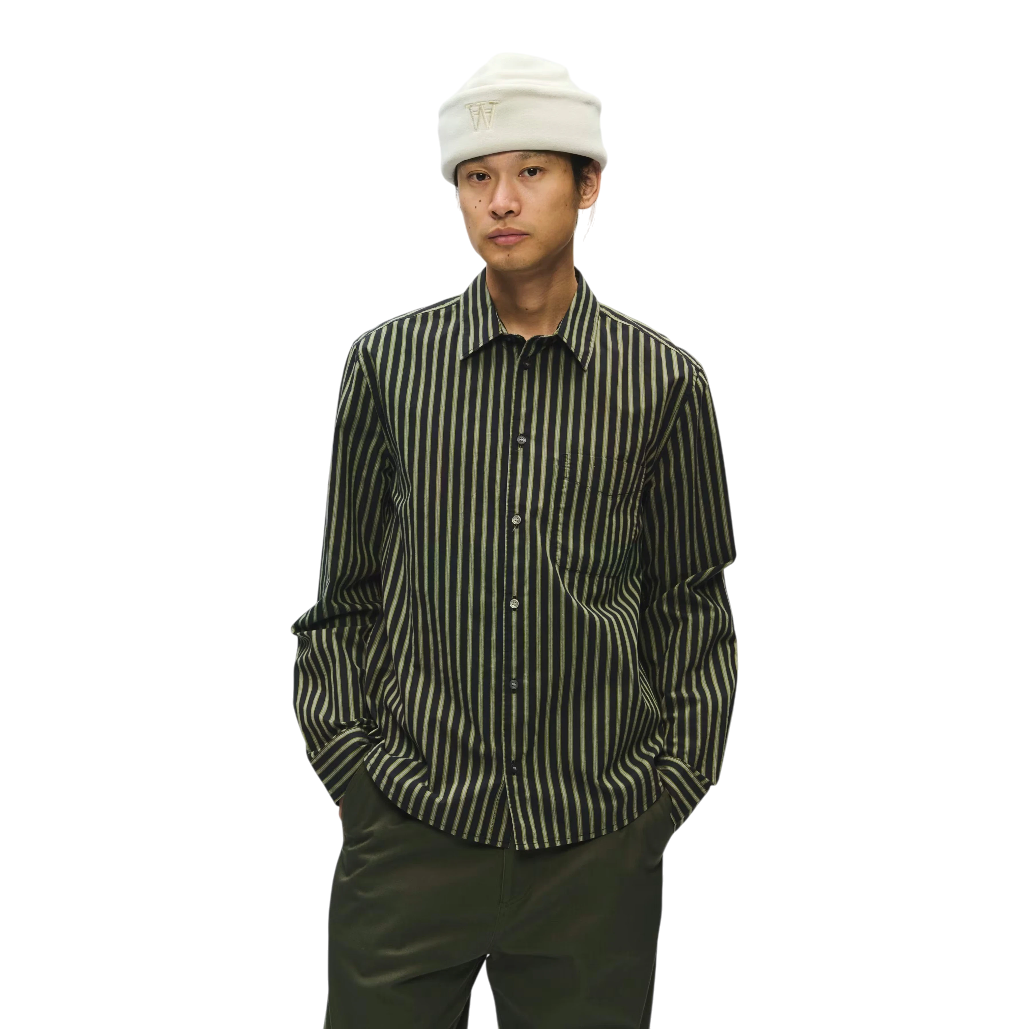 Wood Wood - Adrian Shirt - Going Green Stripe Skjorte Wood Wood 