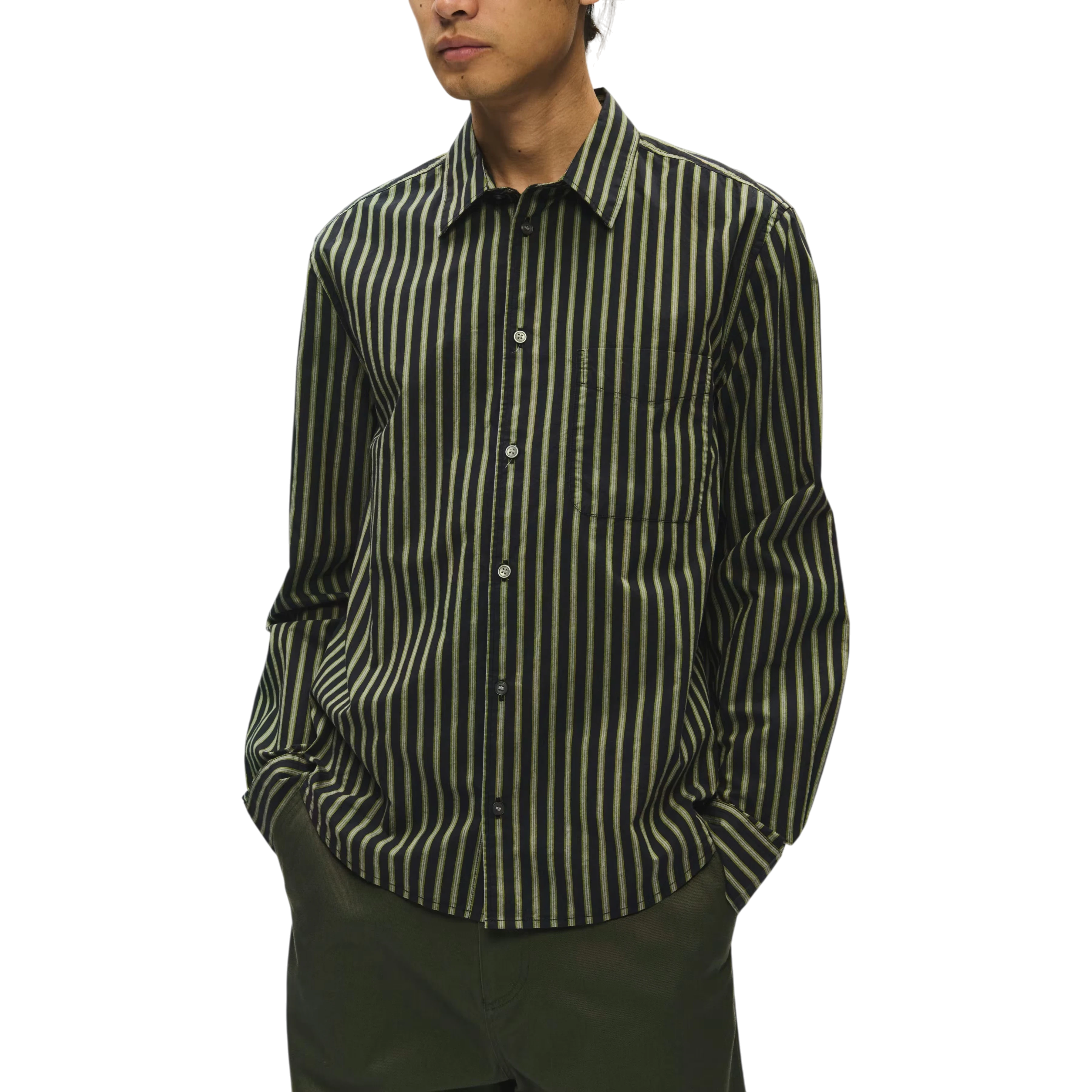 Wood Wood - Adrian Shirt - Going Green Stripe Skjorte Wood Wood 