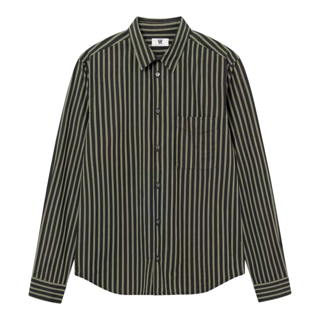 Wood Wood - Adrian Shirt - Going Green Stripe Skjorte Wood Wood 