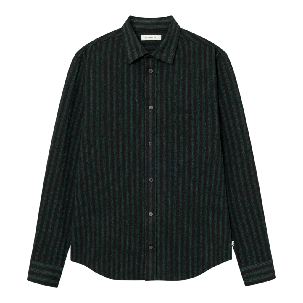 Wood Wood - Carter Shirt 25454 - Ultra Green Stripe Skjorte Wood Wood 