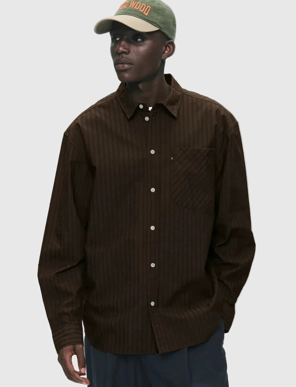Wood Wood Double A Day Striped Shirt - Brown Stripes Shirt Wood Wood 