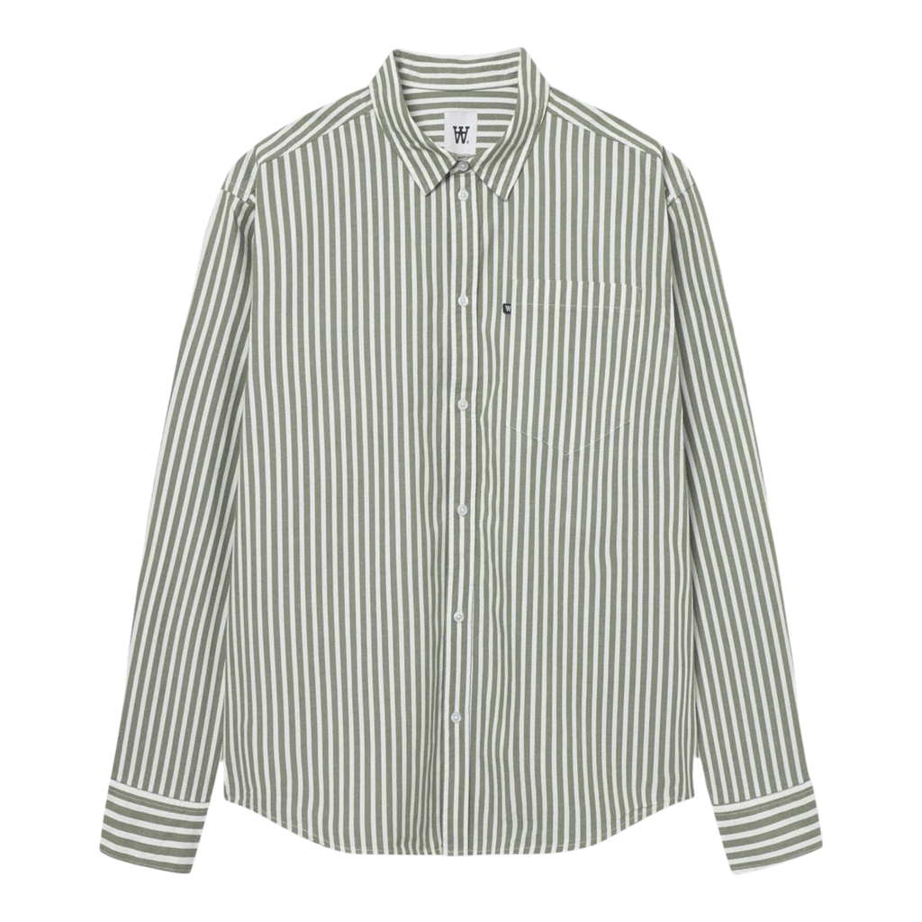 Wood Wood Double A Day Striped Shirt - Off-White/Green Stripes Shirt Wood Wood 