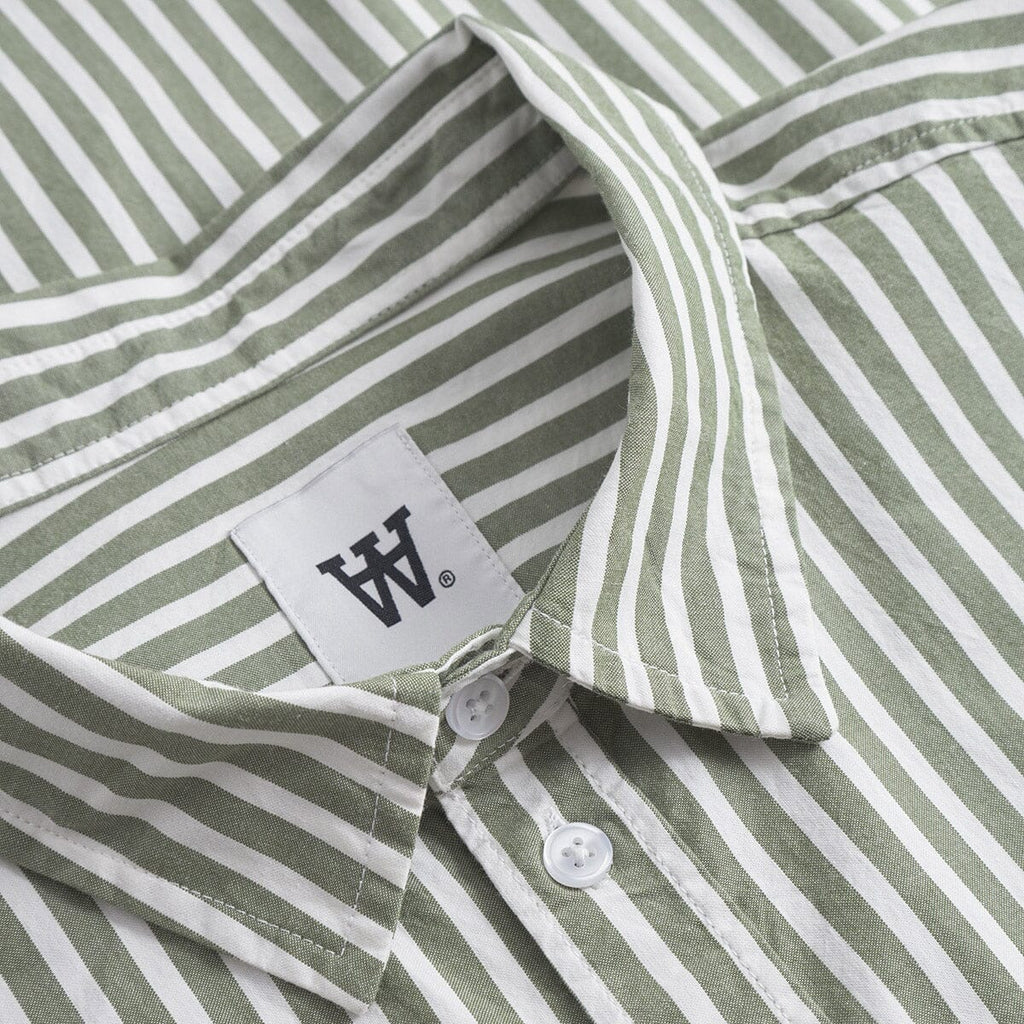 Wood Wood Double A Day Striped Shirt - Off-White/Green Stripes Shirt Wood Wood 