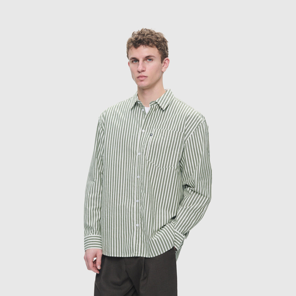 Wood Wood Double A Day Striped Shirt - Off-White/Green Stripes Shirt Wood Wood 