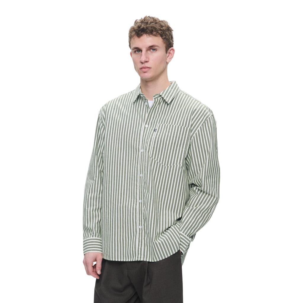 Wood Wood Double A Day Striped Shirt - Off-White/Green Stripes Shirt Wood Wood 