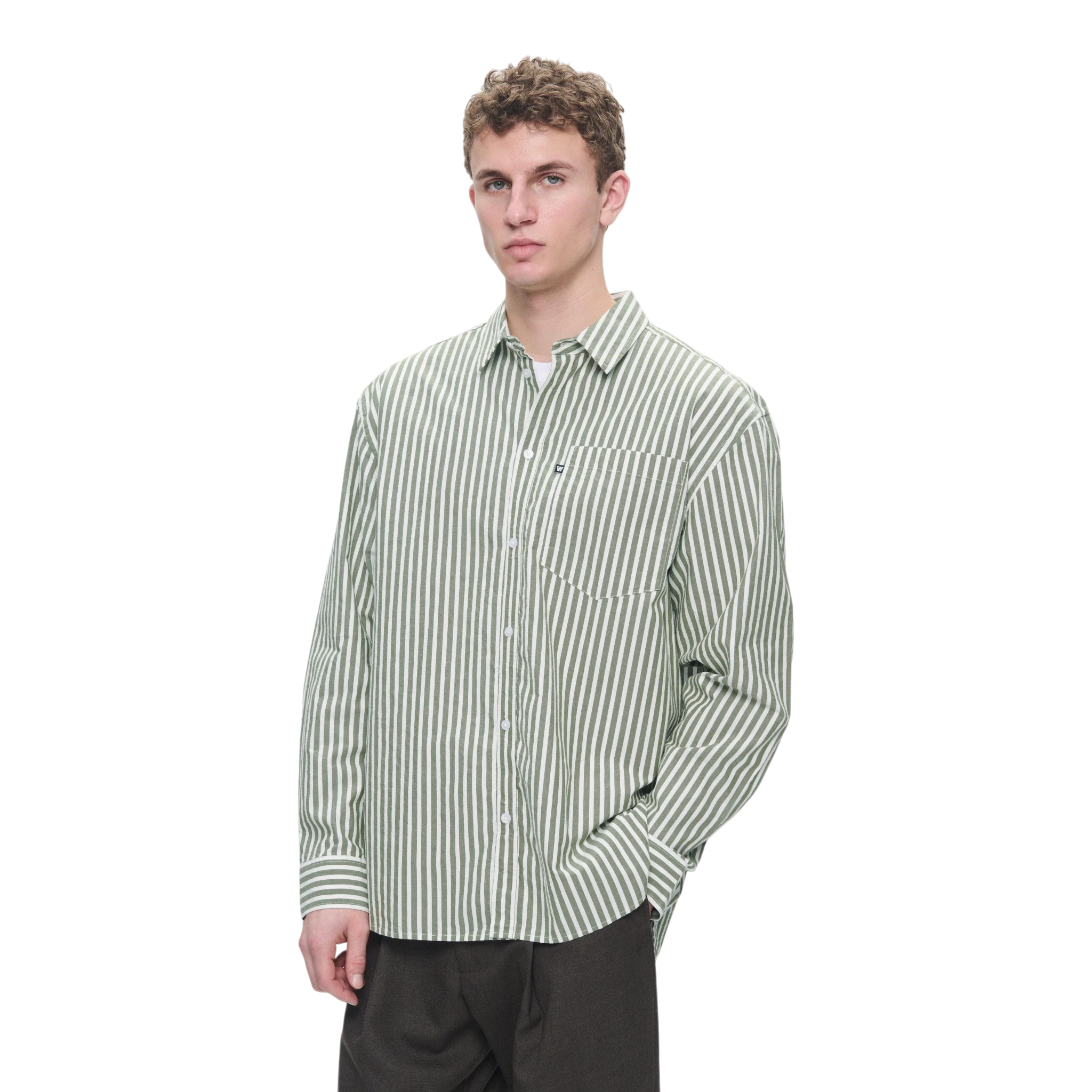 Wood Wood Double A Day Striped Shirt - Off-White/Green Stripes Shirt Wood Wood 