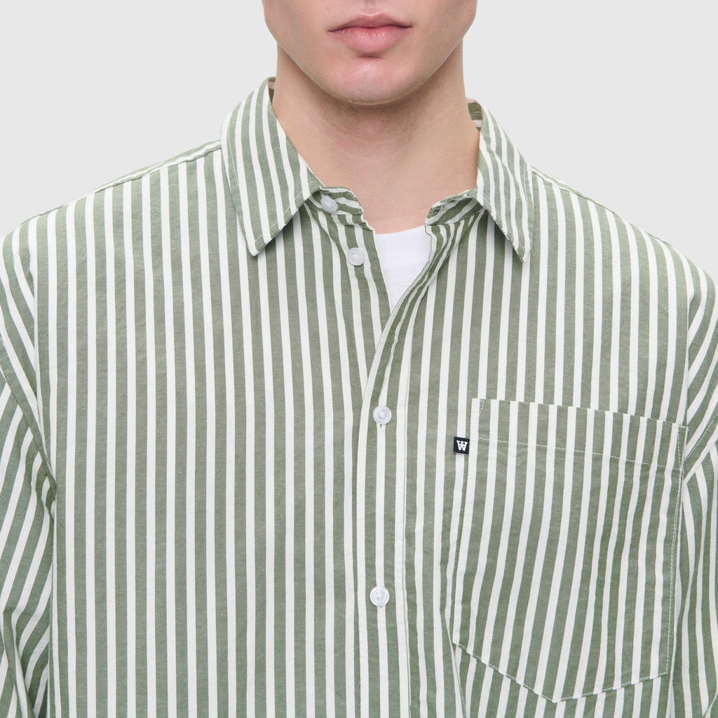 Wood Wood Double A Day Striped Shirt - Off-White/Green Stripes Shirt Wood Wood 