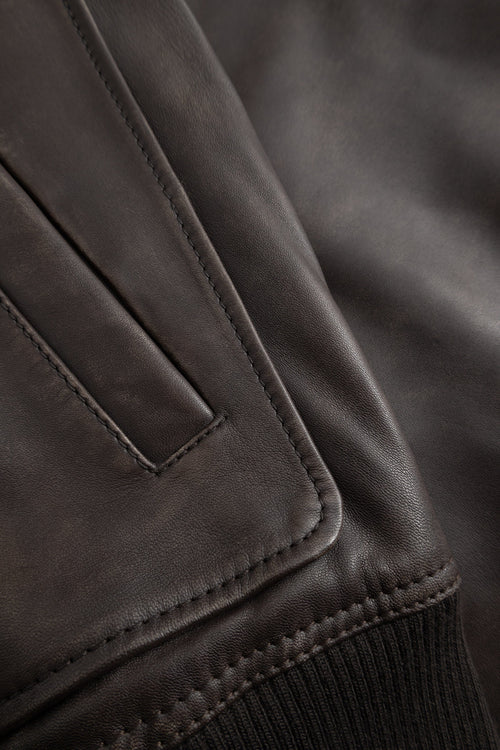 Wood Wood - Krede Leather Bomber Jacket 25478 - Worn Brown Jakke Wood Wood 