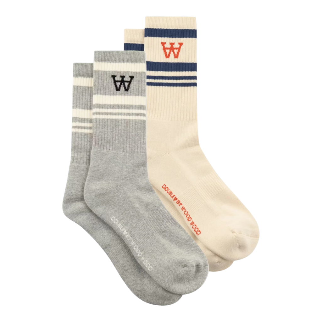 Wood Wood Ryder 2 Pack Sock - Turtledove/Blue+Grey Mel/White Socks Wood Wood 