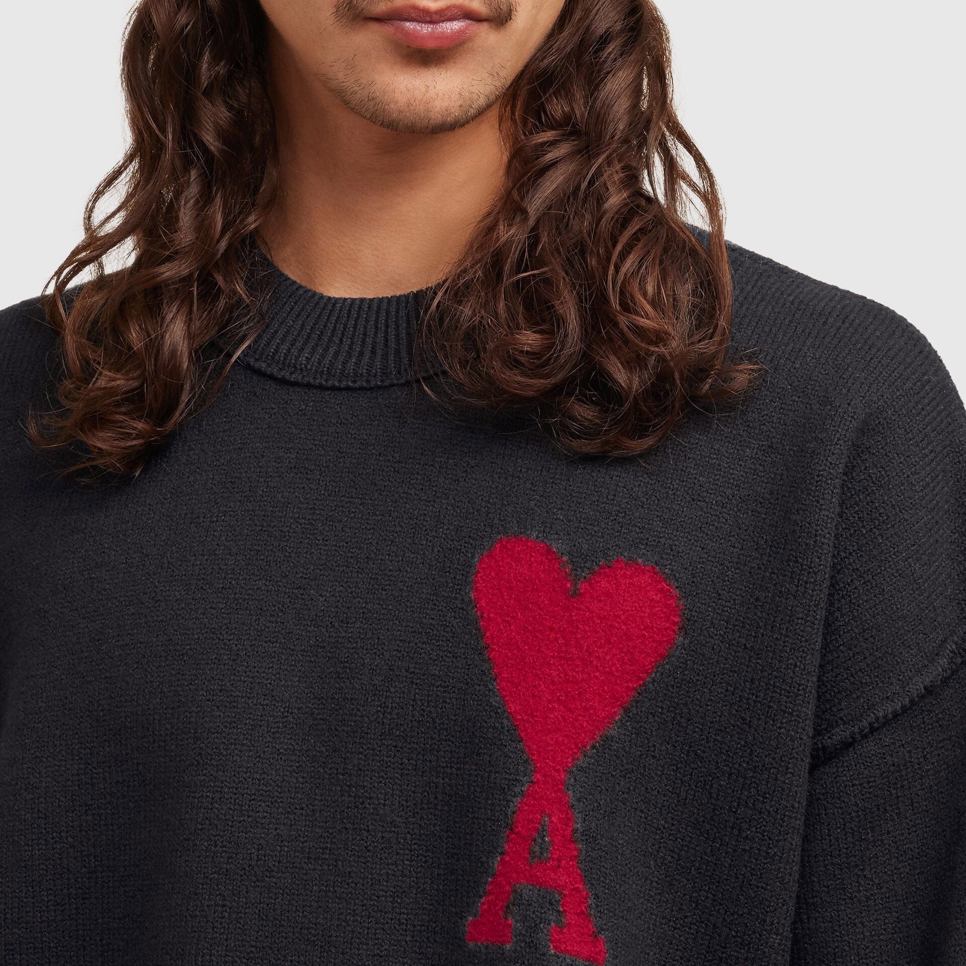 AMI Alexandre Mattiussi Ami De Coeur Felted Sweater - Black / Red Knitwear AMI Alexandre Mattiussi 