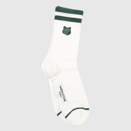 Maison Kitsuné Fox Head Socks - White / Bottle Green Socks Maison Kitsuné 