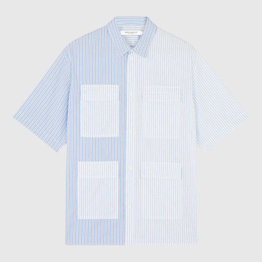 Maison Kitsuné Multi Pockets Shirt - Blue Color Block Stripes Shirt Maison Kitsuné 