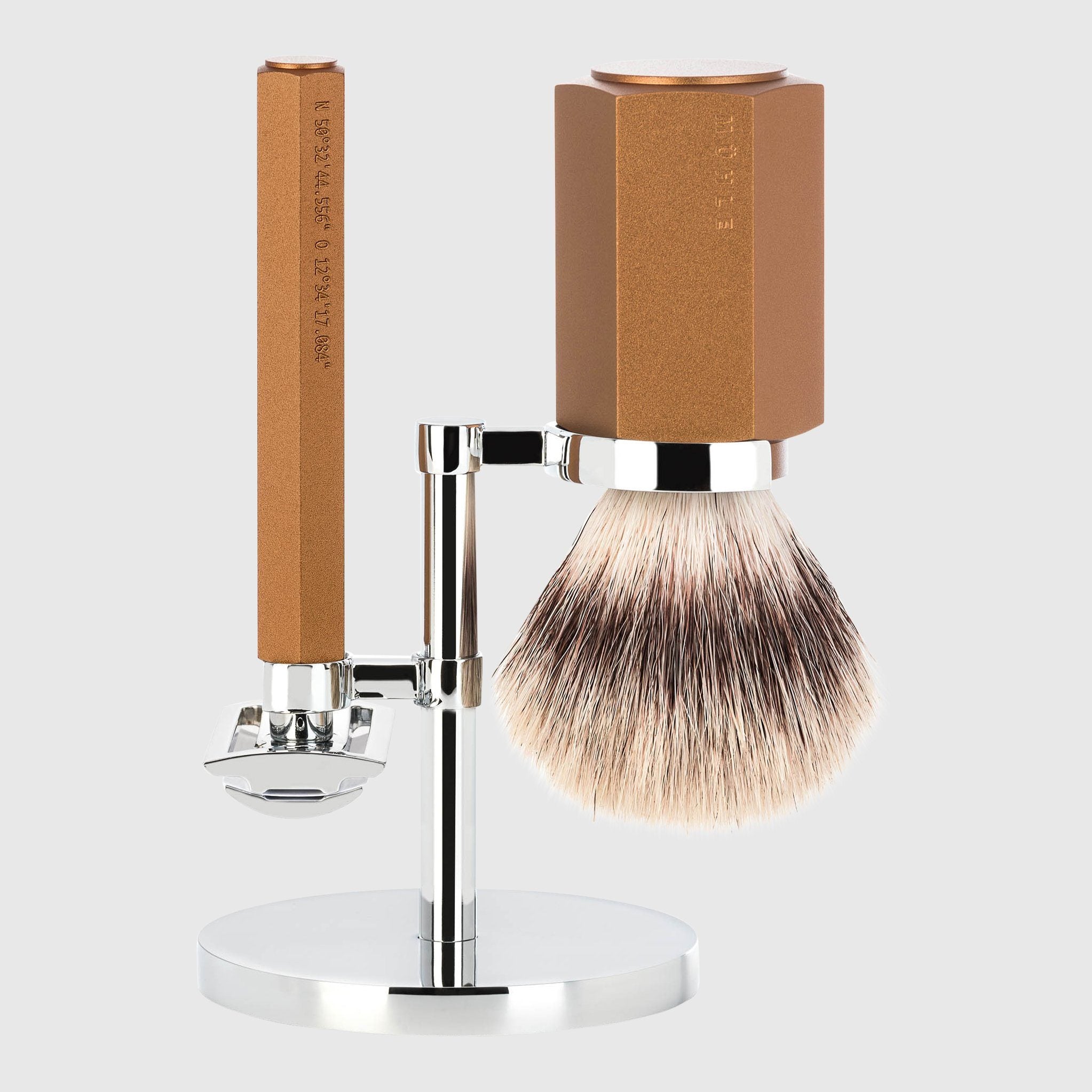 Mühle Hexagon barbersett Barbersett - Silvertip Badger Mühle Bronze Silvertip Fibre 