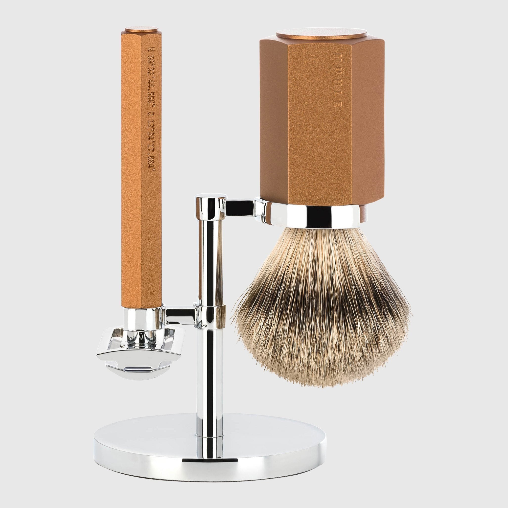 Mühle Hexagon barbersett Barbersett - Silvertip Badger Mühle Bronze Silvertip grevlinghår 