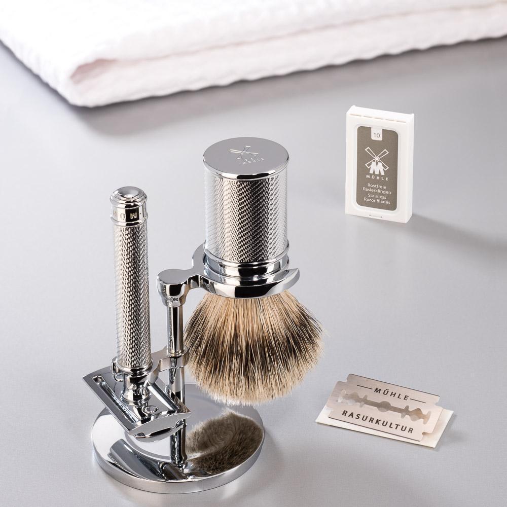 Mühle Traditional gavesett Barbersett - Silvertip Badger Mühle 