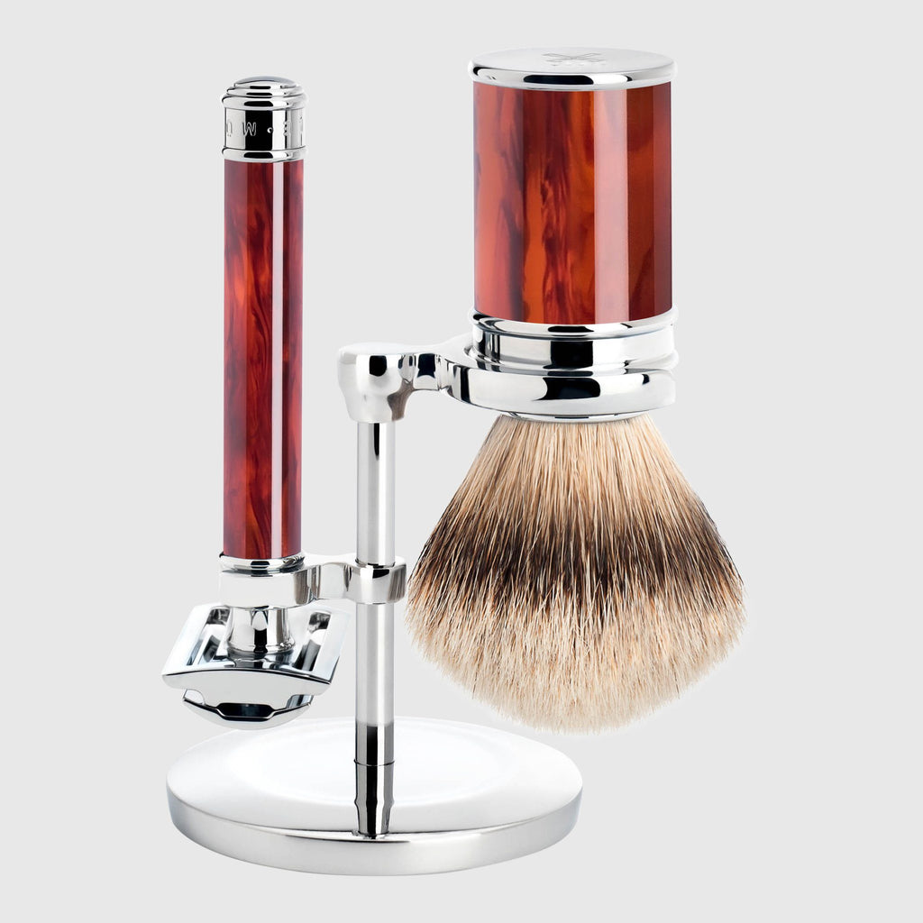 Mühle Traditional Shaving Kit Barbersett Mühle Imitert skilpaddeskall Silvertip grevlinghår 