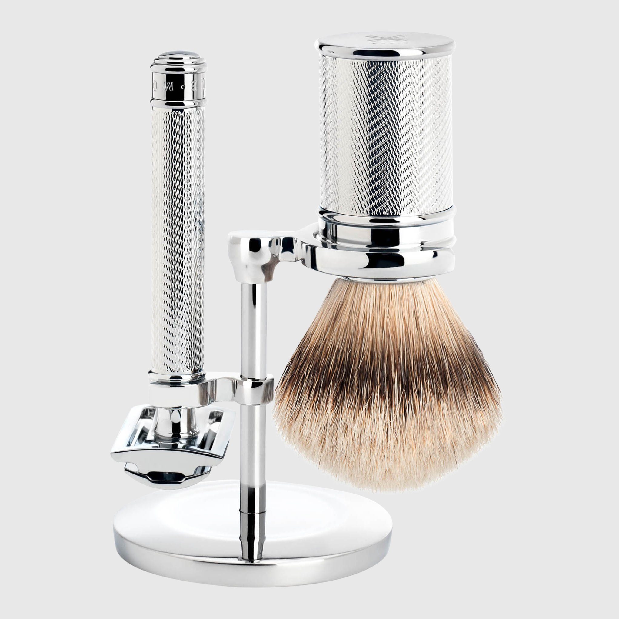 Mühle Traditional Shaving Kit Barbersett Mühle Krom Silvertip grevlinghår 