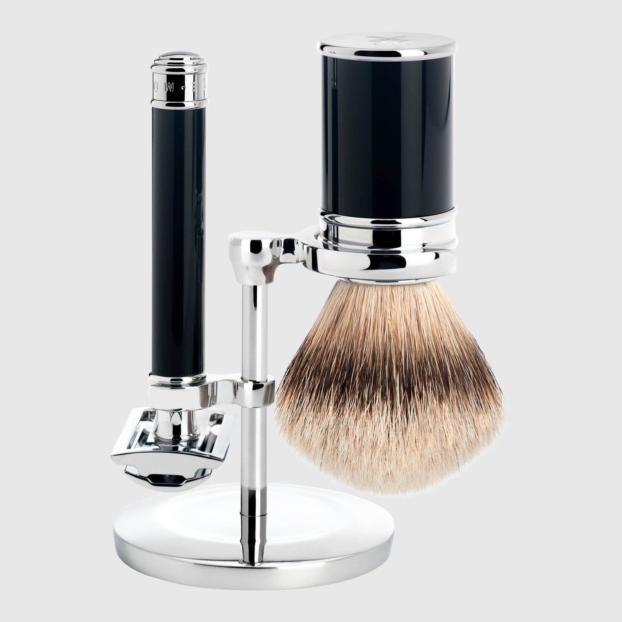 Mühle Traditional Shaving Kit Barbersett Mühle Sort Silvertip grevlinghår 