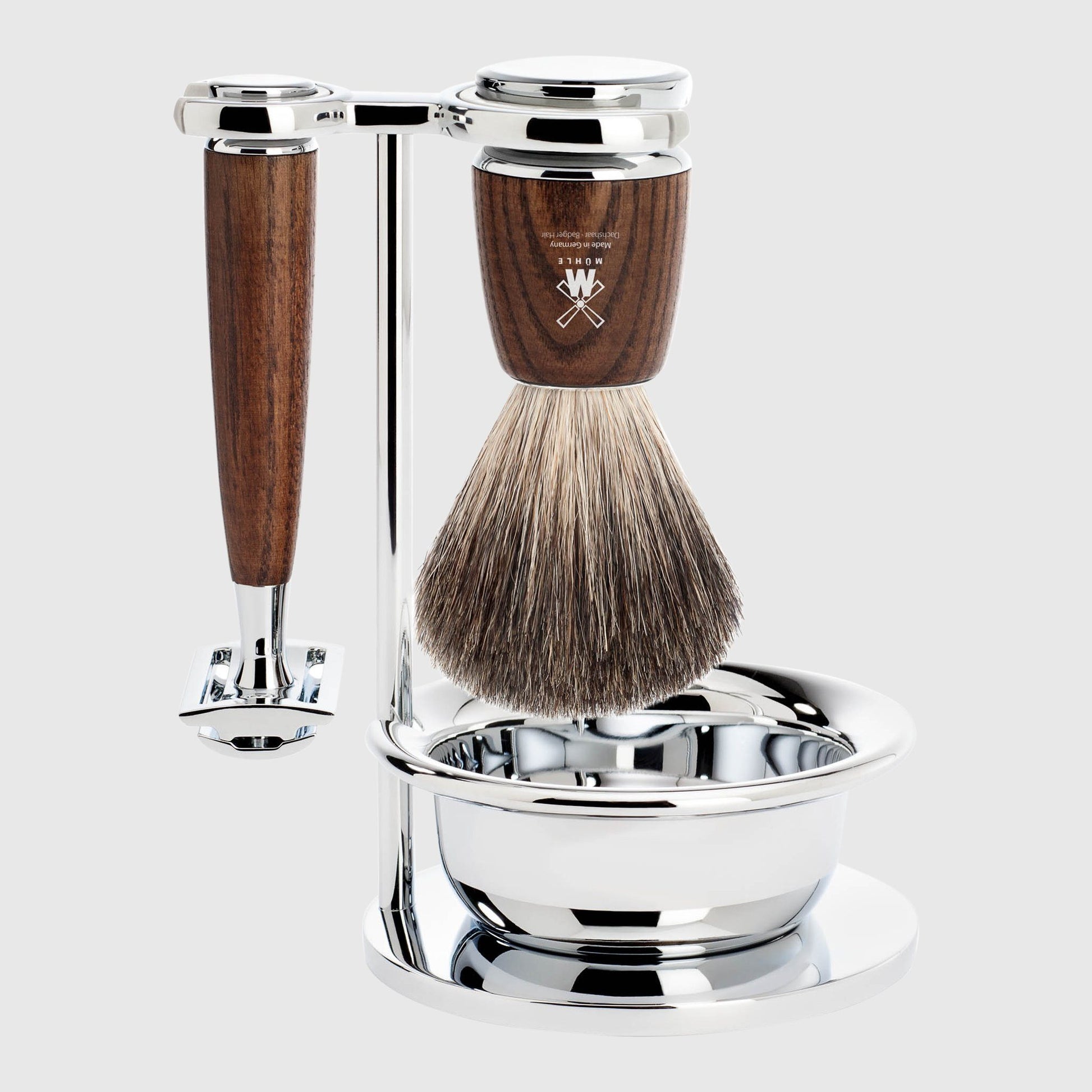 Rytmo 4-piece Shave Set Startsett til tradisjonell barbering Barbershop.no Ash Pure Badger 