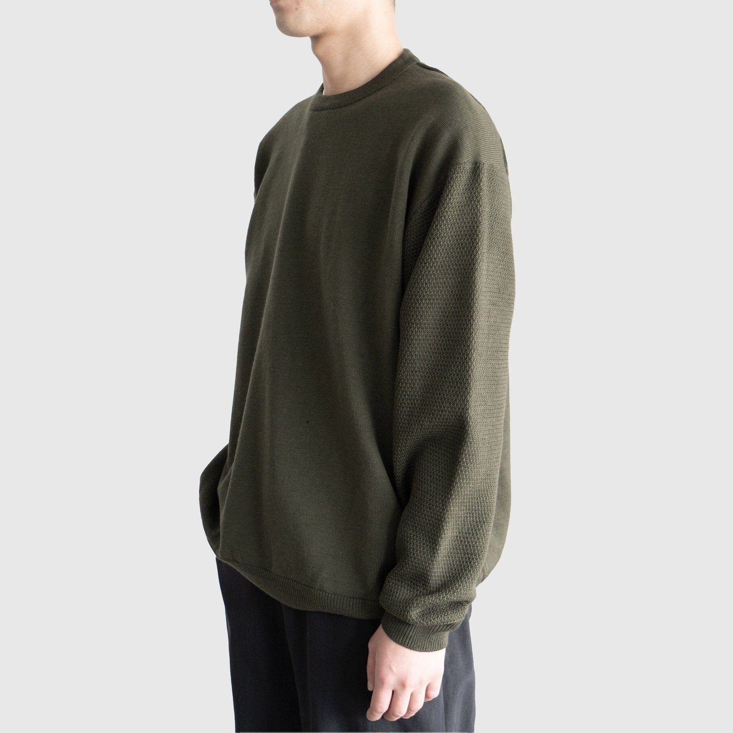 Still By Hand 10G Patterned Sweater - Olive Knitwear Still By Hand 