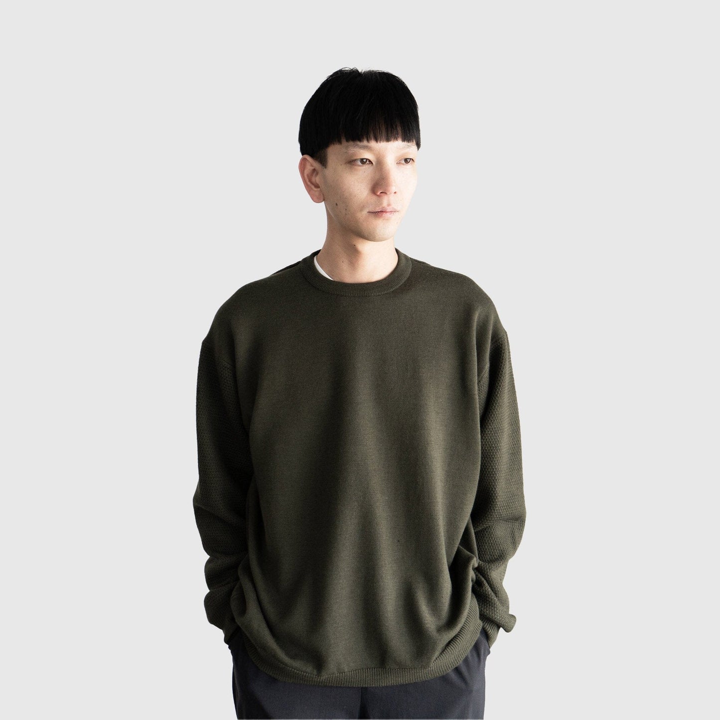 Still By Hand 10G Patterned Sweater - Olive Knitwear Still By Hand 