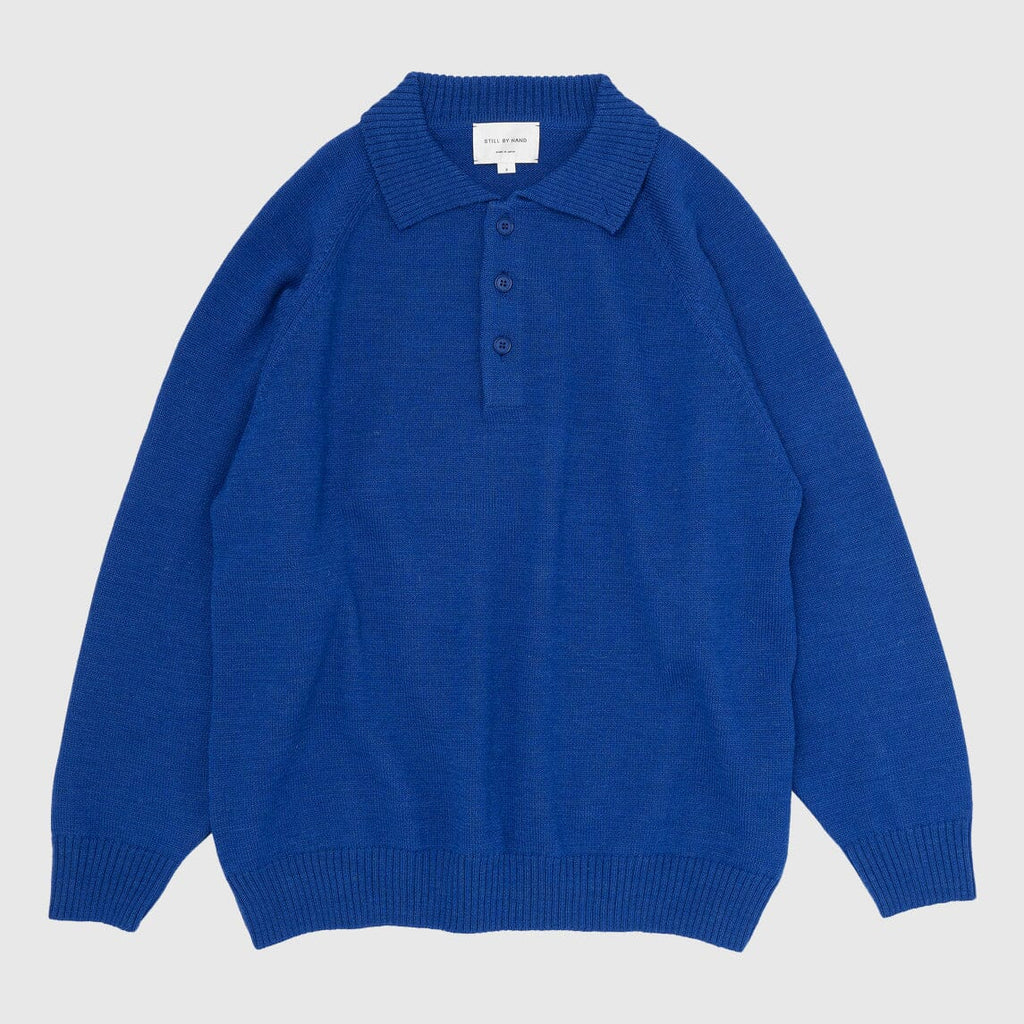 Still By Hand 7G Knitted Polo - Royal Blue Knitwear Still By Hand 